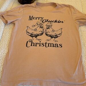 Merry Cluckin' Christmas Graphic Tee - Light Mauve
